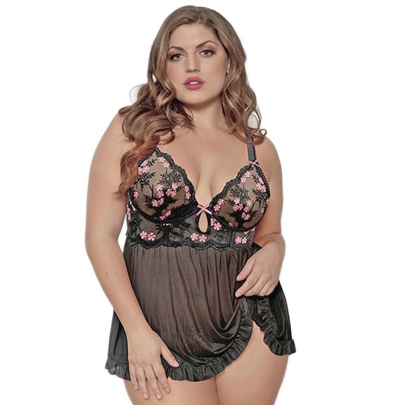 Floral Babydoll Set Embroidered Underwire Cup Womens Sleepwear Nightie Lingerie - Picture 8 of 10